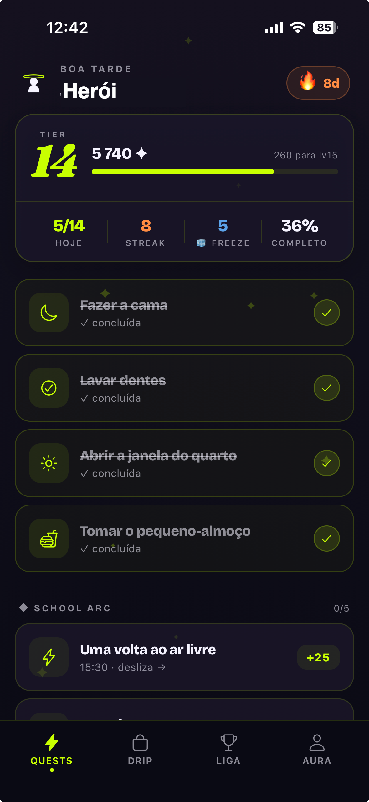 Halo · ecrã de quests do Herói